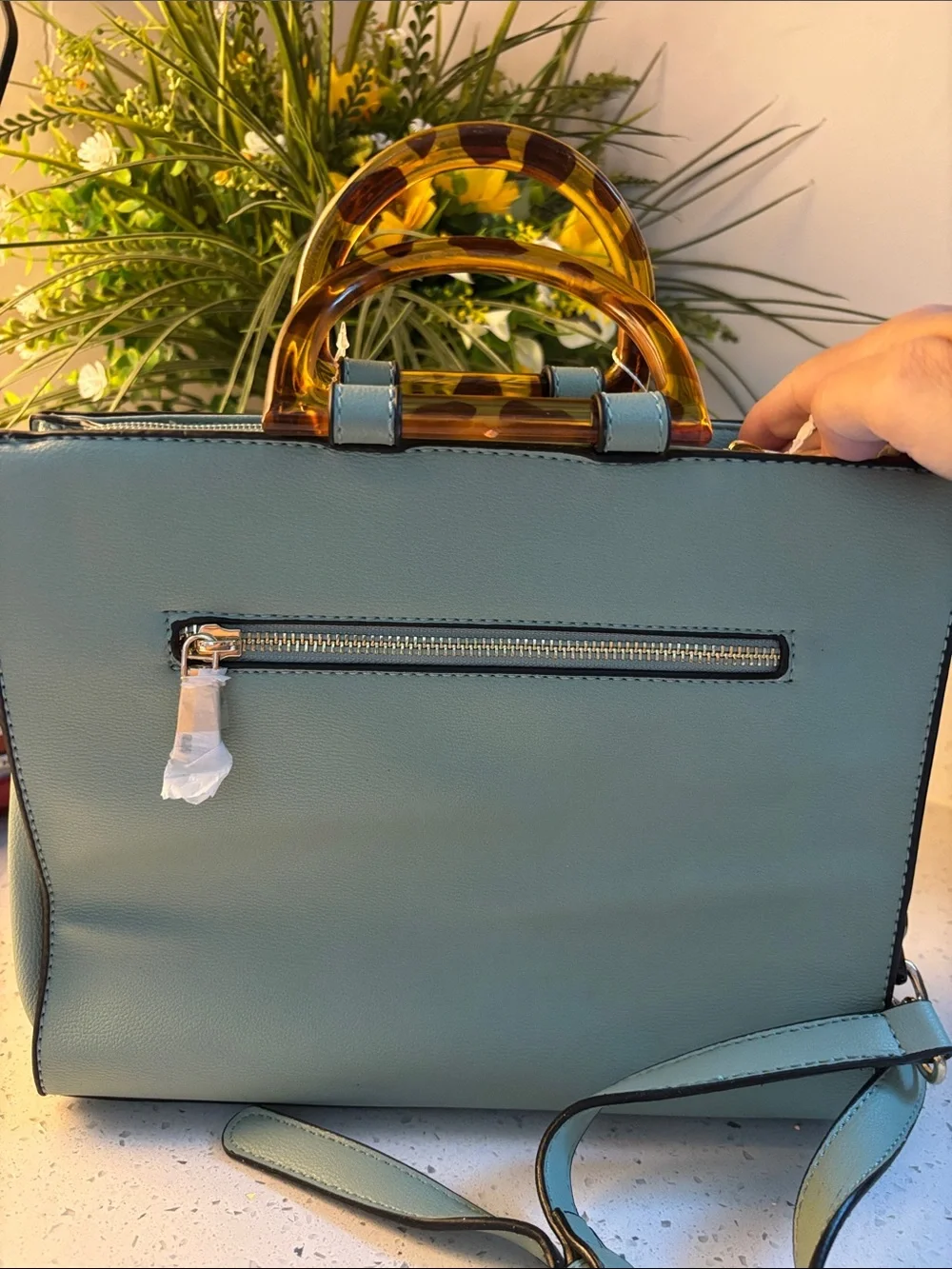 Isabelle Vegan Mint Green Purse with Tortoiseshell Handles